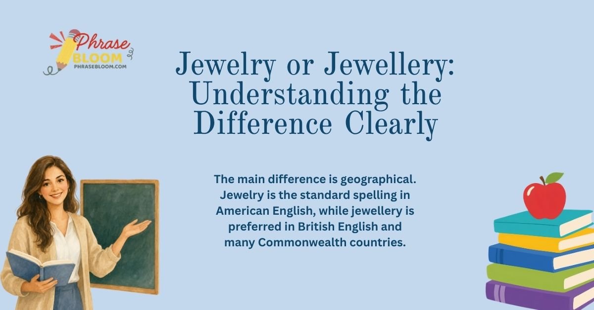 The main difference is geographical. Jewelry is the standard spelling in American English, while jewellery is preferred in British English and many Commonwealth countries.