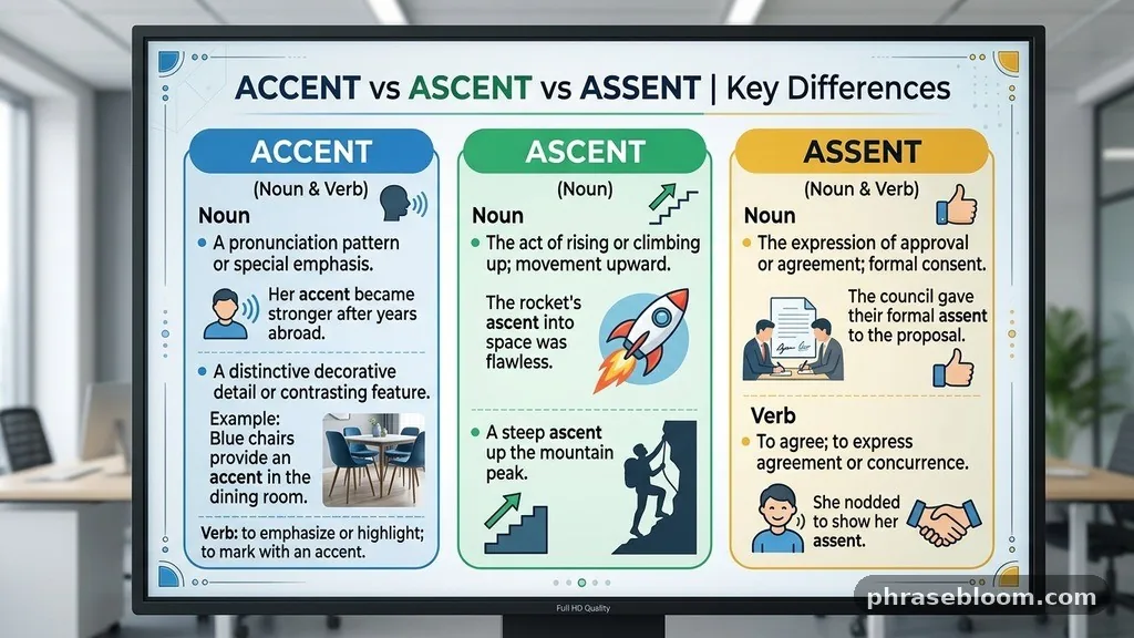 Accent as a noun - Accent vs Ascent vs Assent: Key Differences