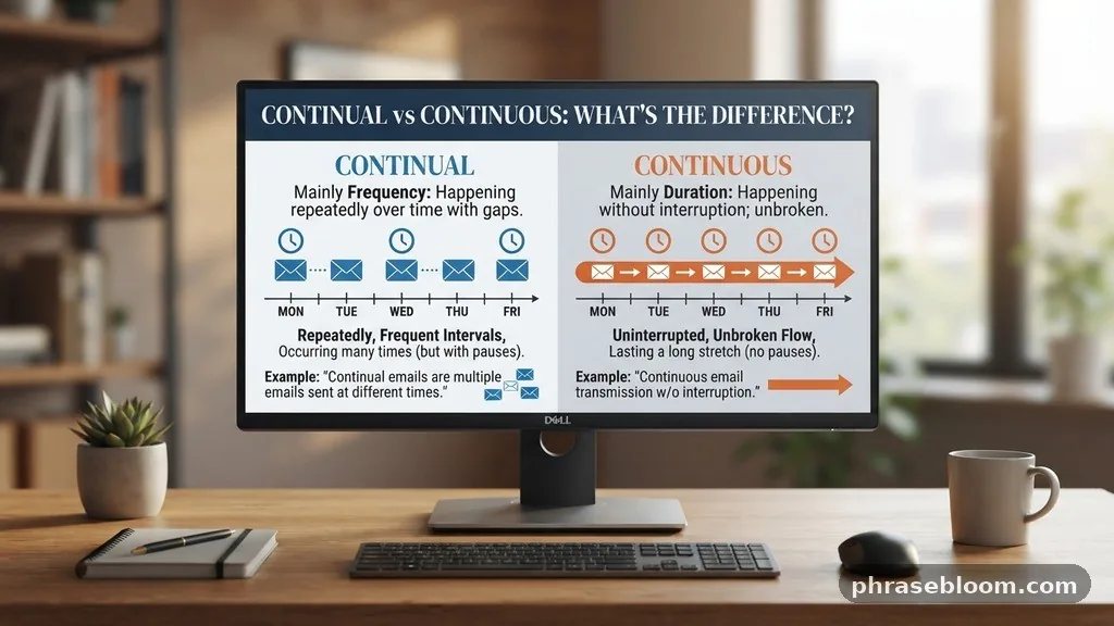 Do not confuse frequency with duration - Continual vs Continuous: What’s the Difference?