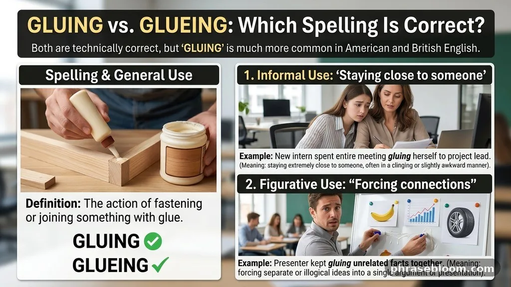 Figurative or informal use - Gluing vs Glueing: Which Spelling Is Correct?