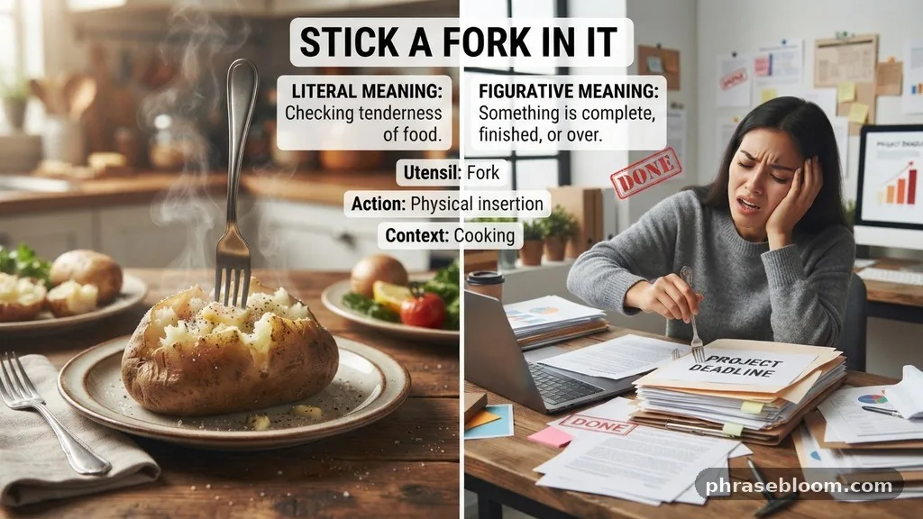 Literal meaning versus figurative meaning - Stick a Fork in It: Meaning and Origin