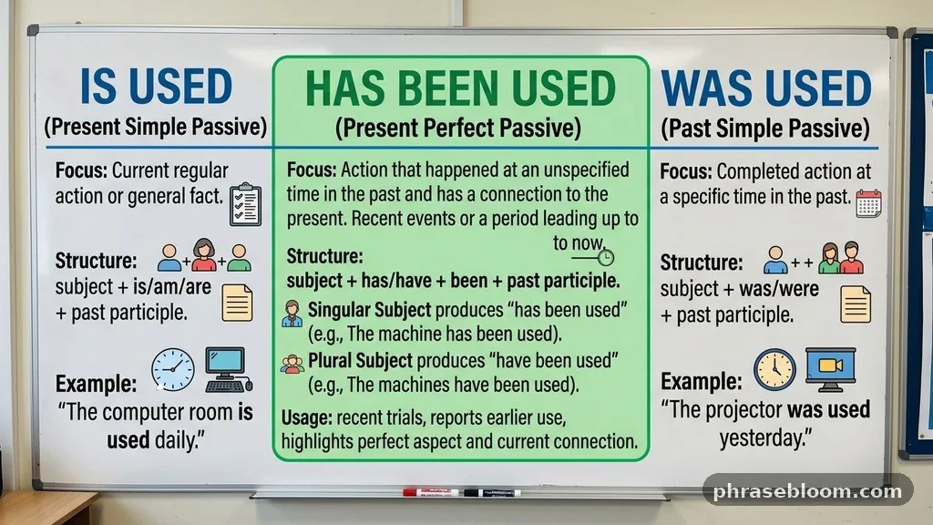 Present Perfect Passive - Is Used vs Has Been Used vs Was Used
