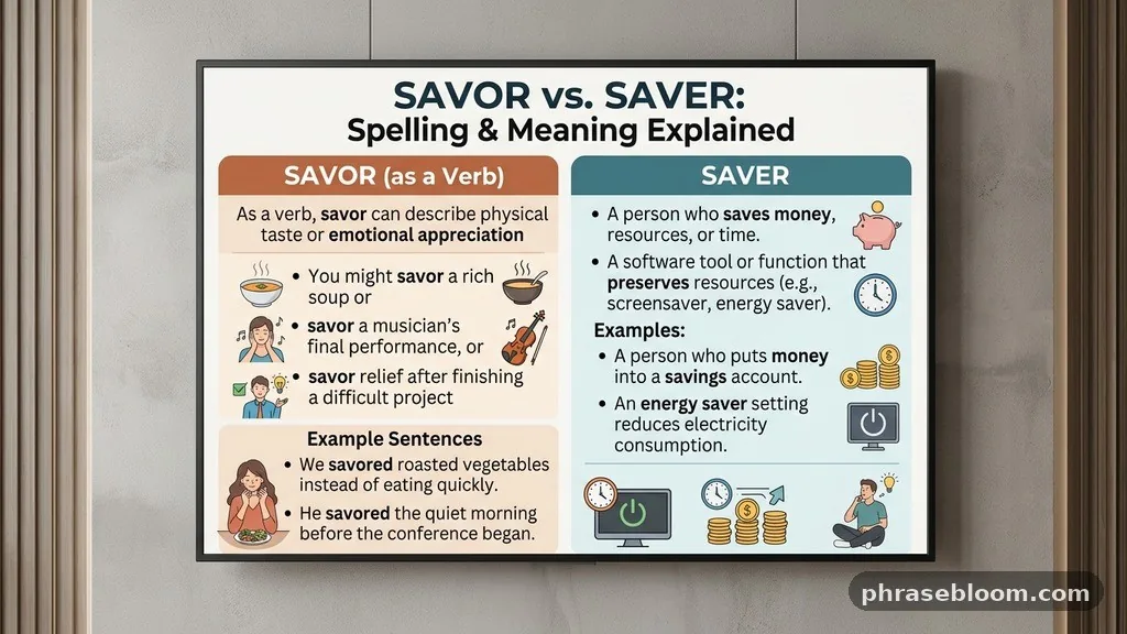 Savor as a verb - Savor vs Saver: Spelling and Meaning Explained