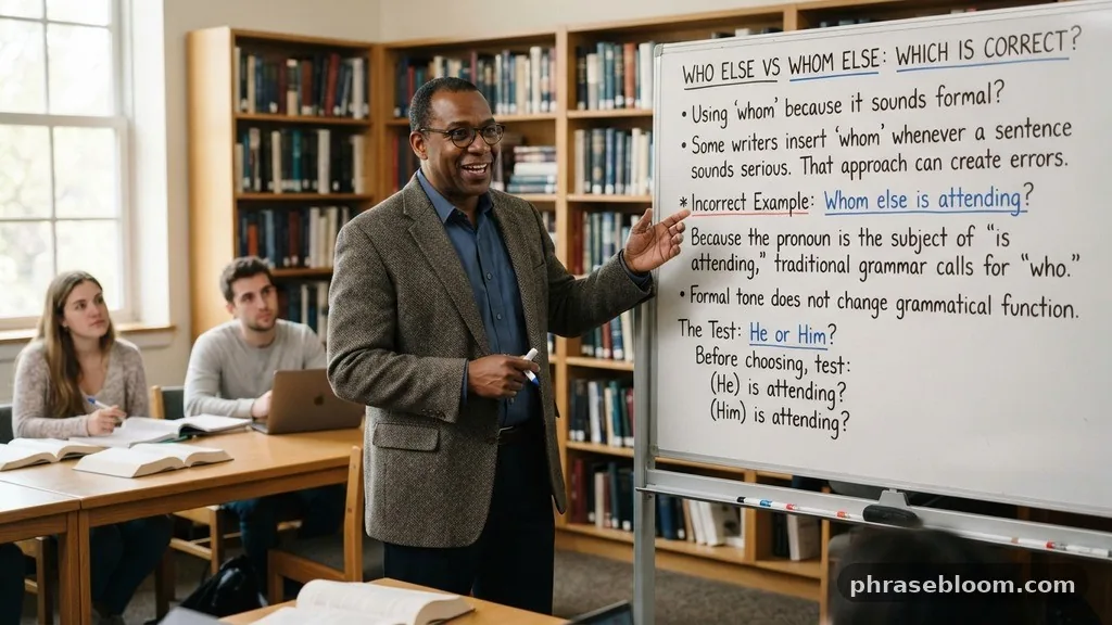 Using whom because it sounds formal - Who Else vs Whom Else: Which Is Correct?