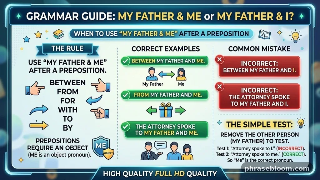 When the phrase follows a preposition - My Father and I or My Father and Me: Which Is Right?