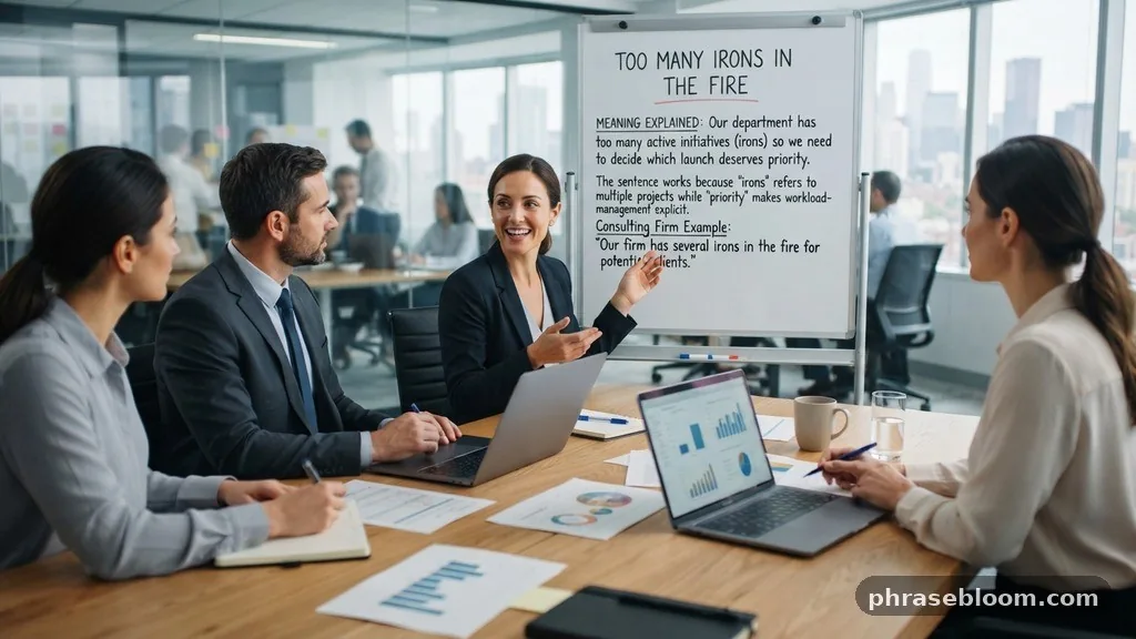 Work and business examples - Too Many Irons in the Fire: Meaning Explained